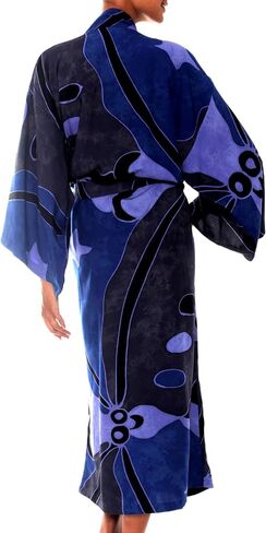 NOVICA Handmade Indonesian Batik Patterned Robe for Women - Soft Kimono Bathrobe with 53" Length, Ideal for Shower, Sleepwear, and Loungewear; Perfect Bridal Robe, Through the Seas' in Saudi Arabia