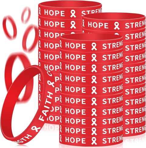 100 جهاز كمبيوتر شخصى الشريط الأحمر الوعي سيليكون أساور أمراض القلب السرطان الوعي سيليكون المطاط معصمه الشريط سوار الشريط الأحمر أسبوع لوازم السائبة للأنشطة الخيرية العامة in Kuwait