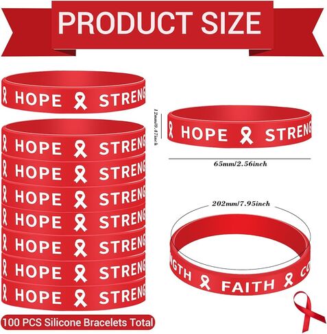 100 جهاز كمبيوتر شخصى الشريط الأحمر الوعي سيليكون أساور أمراض القلب السرطان الوعي سيليكون المطاط معصمه الشريط سوار الشريط الأحمر أسبوع لوازم السائبة للأنشطة الخيرية العامة in Kuwait