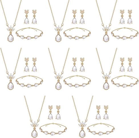 Dainty Teardrop Bridesmaid Jewelry Set for Women Girls,1-4-6-8 Sets 18K Gold & Rose Gold & Silver Plated Pave Rhinestone With Crystal Necklace Earrings Bracelet Set Gift for Wedding/Engagement/Anniversary in Saudi Arabia