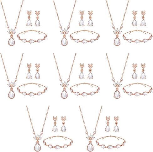 Dainty Teardrop Bridesmaid Jewelry Set for Women Girls,1-4-6-8 Sets 18K Gold & Rose Gold & Silver Plated Pave Rhinestone With Crystal Necklace Earrings Bracelet Set Gift for Wedding/Engagement/Anniversary in Saudi Arabia