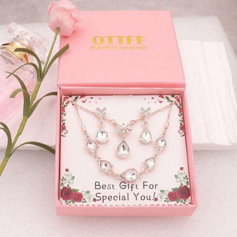 Dainty Teardrop Bridesmaid Jewelry Set for Women Girls,1-4-6-8 Sets 18K Gold & Rose Gold & Silver Plated Pave Rhinestone With Crystal Necklace Earrings Bracelet Set Gift for Wedding/Engagement/Anniversary in Kuwait