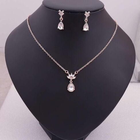 Dainty Teardrop Bridesmaid Jewelry Set for Women Girls,1-4-6-8 Sets 18K Gold & Rose Gold & Silver Plated Pave Rhinestone With Crystal Necklace Earrings Bracelet Set Gift for Wedding/Engagement/Anniversary in Kuwait