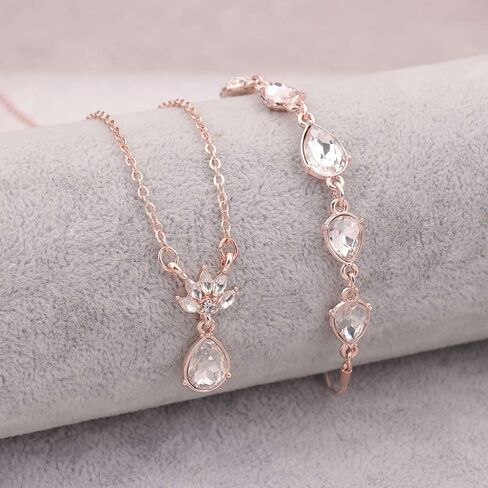 Dainty Teardrop Bridesmaid Jewelry Set for Women Girls,1-4-6-8 Sets 18K Gold & Rose Gold & Silver Plated Pave Rhinestone With Crystal Necklace Earrings Bracelet Set Gift for Wedding/Engagement/Anniversary in Kuwait