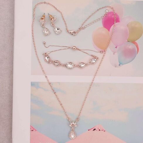 Dainty Teardrop Bridesmaid Jewelry Set for Women Girls,1-4-6-8 Sets 18K Gold & Rose Gold & Silver Plated Pave Rhinestone With Crystal Necklace Earrings Bracelet Set Gift for Wedding/Engagement/Anniversary in Kuwait