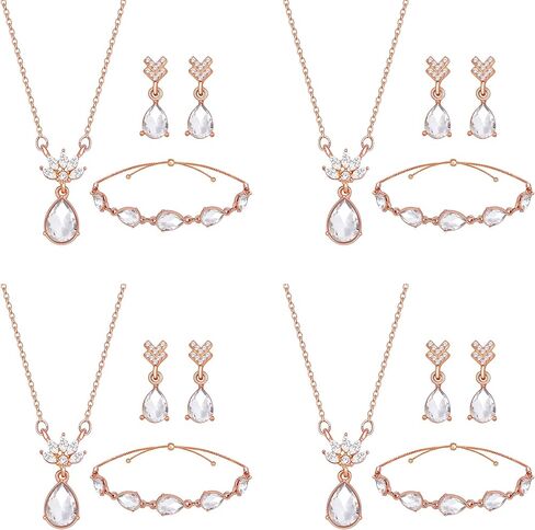 Dainty Teardrop Bridesmaid Jewelry Set for Women Girls,1-4-6-8 Sets 18K Gold & Rose Gold & Silver Plated Pave Rhinestone With Crystal Necklace Earrings Bracelet Set Gift for Wedding/Engagement/Anniversary in Kuwait