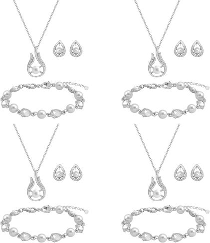 Bridesmaid Jewelry Set for Women Girls,18K Gold & Silver & Rose Gold Plated Teardrop Pendant with Pearl Necklace Earrings Bracelet Set,Bridesmaid Gift for Wedding/Proposal/Party/Anniversary in Saudi Arabia