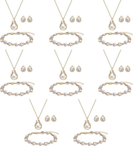 Bridesmaid Jewelry Set for Women Girls,18K Gold & Silver & Rose Gold Plated Teardrop Pendant with Pearl Necklace Earrings Bracelet Set,Bridesmaid Gift for Wedding/Proposal/Party/Anniversary in Saudi Arabia
