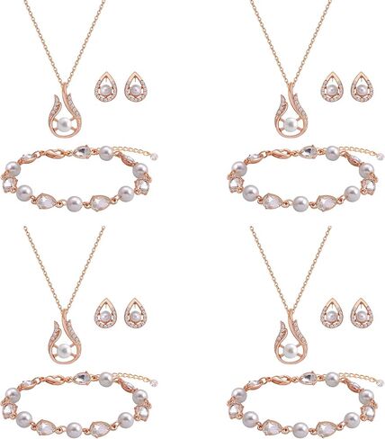 Bridesmaid Jewelry Set for Women Girls,18K Gold & Silver & Rose Gold Plated Teardrop Pendant with Pearl Necklace Earrings Bracelet Set,Bridesmaid Gift for Wedding/Proposal/Party/Anniversary in Saudi Arabia