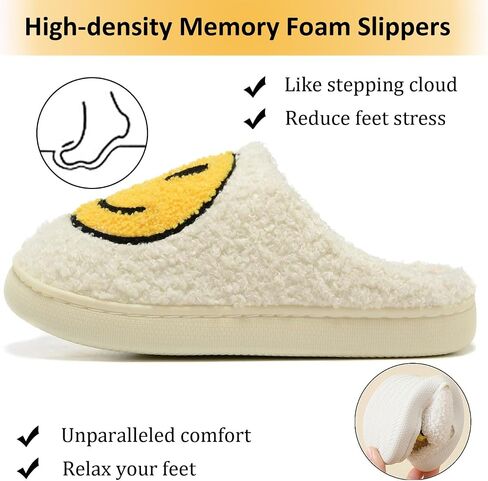Cute House Slippers for Women Men with Memory Foam Retro Happy Face House Shoes Slippers Cozy Indoor Outdoor Fuzzy Plush Slip on Slippers Comfy Trendy Gift in Saudi Arabia