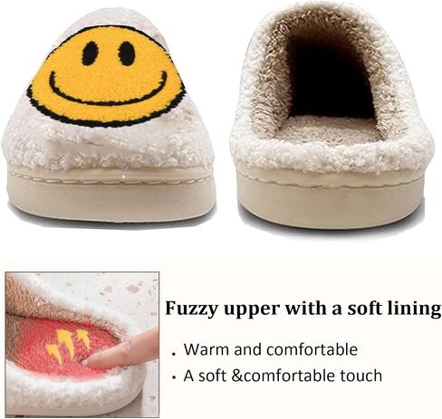 Cute House Slippers for Women Men with Memory Foam Retro Happy Face House Shoes Slippers Cozy Indoor Outdoor Fuzzy Plush Slip on Slippers Comfy Trendy Gift in Saudi Arabia