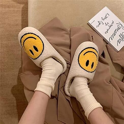 Cute House Slippers for Women Men with Memory Foam Retro Happy Face House Shoes Slippers Cozy Indoor Outdoor Fuzzy Plush Slip on Slippers Comfy Trendy Gift in Saudi Arabia