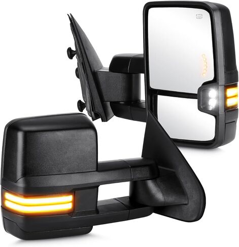 Youxmoto Towing Mirrors Fits 14-18 for Chevy for GMC; Sierra Silverado 1500/ 2500HD/ 3500HD 2014 2015 2016 2017 2018; Tow Mirrors Smoke-Turn Signal+ Running Light; Manual Extending/Folding in Saudi Arabia