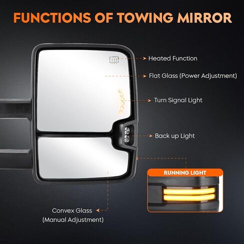 Youxmoto Towing Mirrors Fits 14-18 for Chevy for GMC; Sierra Silverado 1500/ 2500HD/ 3500HD 2014 2015 2016 2017 2018; Tow Mirrors Smoke-Turn Signal+ Running Light; Manual Extending/Folding in Saudi Arabia