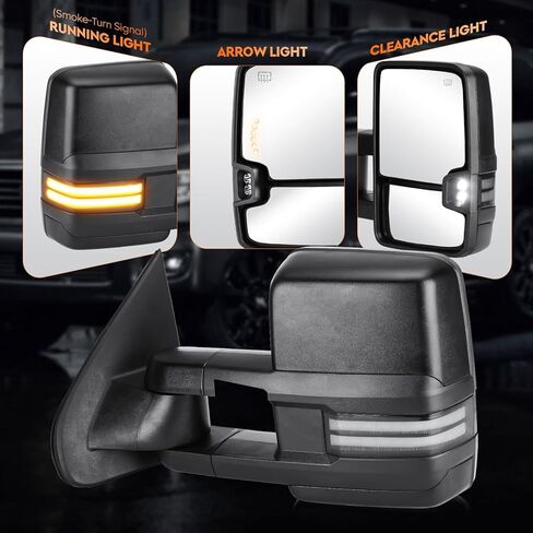 Youxmoto Towing Mirrors Fits 14-18 for Chevy for GMC; Sierra Silverado 1500/ 2500HD/ 3500HD 2014 2015 2016 2017 2018; Tow Mirrors Smoke-Turn Signal+ Running Light; Manual Extending/Folding in Saudi Arabia
