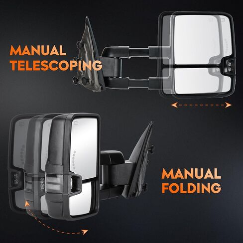 Youxmoto Towing Mirrors Fits 14-18 for Chevy for GMC; Sierra Silverado 1500/ 2500HD/ 3500HD 2014 2015 2016 2017 2018; Tow Mirrors Smoke-Turn Signal+ Running Light; Manual Extending/Folding in Saudi Arabia