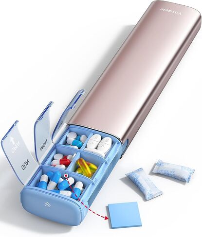 Vaydeer 7 Day Weekly Pill Organizer (Support 2 Times a Day), Metal Travel Pill Case, Large Capacity Daily Cute Pill Box for Supplements, Pills, Vitamins and Medication (Champagne) in Kuwait
