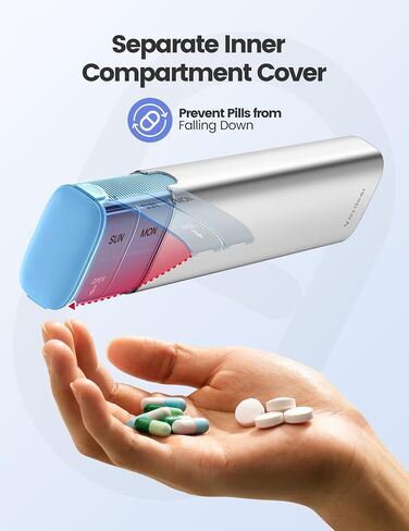 Vaydeer 7 Day Weekly Pill Organizer (Support 2 Times a Day), Metal Travel Pill Case, Large Capacity Daily Cute Pill Box for Supplements, Pills, Vitamins and Medication (Champagne) in Kuwait