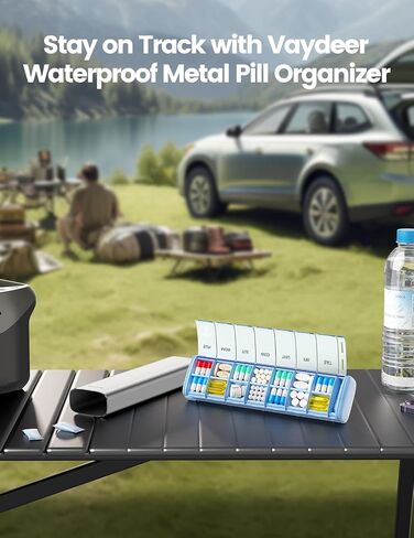 Vaydeer 7 Day Weekly Pill Organizer (Support 2 Times a Day), Metal Travel Pill Case, Large Capacity Daily Cute Pill Box for Supplements, Pills, Vitamins and Medication (Champagne) in Kuwait