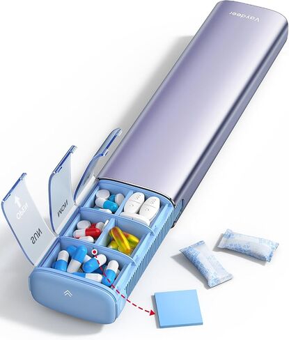 Vaydeer 7 Day Weekly Pill Organizer (Support 2 Times a Day), Metal Travel Pill Case, Large Capacity Daily Cute Pill Box for Supplements, Pills, Vitamins and Medication (Champagne) in Kuwait