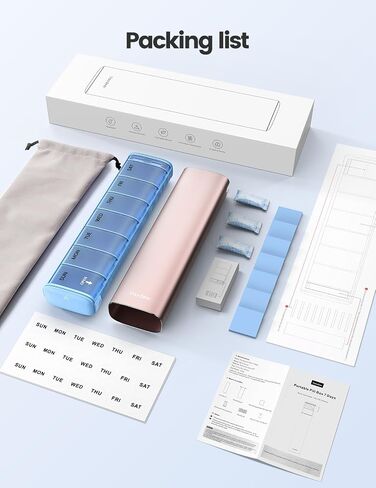 Vaydeer 7 Day Weekly Pill Organizer (Support 2 Times a Day), Metal Travel Pill Case, Large Capacity Daily Cute Pill Box for Supplements, Pills, Vitamins and Medication (Champagne) in Kuwait
