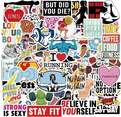 Bodybuilding Stickers - Gym Work Out Fitness Decals 100 Pcs Sticlers Water Bottle Waterproof Vinyl Decor Skateboard Laptop Phone Case Durable Decals Decals for Teens Girls Boys in Saudi Arabia