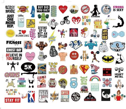 Bodybuilding Stickers - Gym Work Out Fitness Decals 100 Pcs Sticlers Water Bottle Waterproof Vinyl Decor Skateboard Laptop Phone Case Durable Decals Decals for Teens Girls Boys in Saudi Arabia