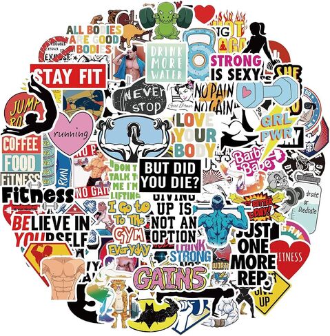 Bodybuilding Stickers - Gym Work Out Fitness Decals 100 Pcs Sticlers Water Bottle Waterproof Vinyl Decor Skateboard Laptop Phone Case Durable Decals Decals for Teens Girls Boys in Saudi Arabia