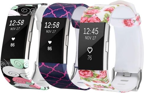 SKYLET متوافق مع Fitbit Charge 2 Bands النساء والرجال، 3 عبوات لطيف ناعم مطبوع عليه زهور استبدال الأساور الملونة لشحن 2 نطاقات النساء الفتيات الصغيرة الكبيرة in Kuwait