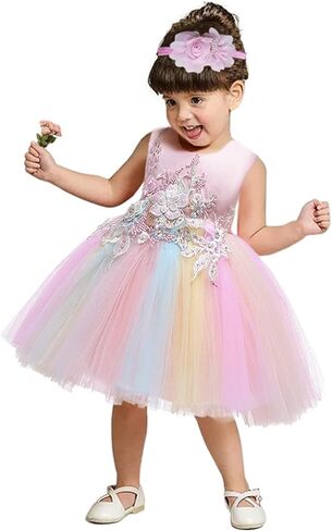 Dresses for Baby Girls Baptism Christmas Birthday Rainbow Tutu Dress for Special Occasion,18M in Kuwait
