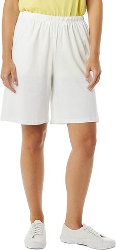 AmeriMark Women’s Shorts - Full Elastic Waist Athletic Bermuda Shorts - Ladies 100% Cotton Pull-On Golf Shorts with Pockets White 2X in Saudi Arabia