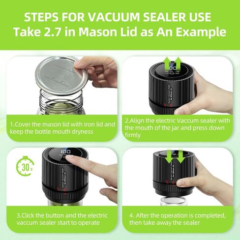 Electric Vacuum Sealer for Mason Jars - Canning Vacuum Sealer with LED Indicator for Food Storage and Fermentation, Jar Vacuum Sealer Kit with Wide and Regular Mouth Mason Lids in Saudi Arabia