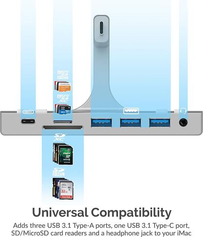 SABRENT Multi Port iMac Hub with Front Access USB Ports, SD/Micro SD Card Reader, 3.5mm Headphone Jack and Rear HDMI 2.0 Output (iMac 2017 to 2020) (HB-SIMC) in Kuwait