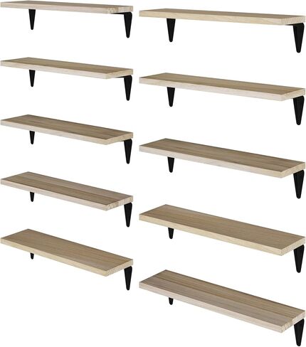 Wallniture Arras Floating Shelves for Wall Decor,17"x4.5" Bookshelf for Living Room Decor, Kitchen Organization, Hallway & Office Wall Shelves Natural Finish Set of 10 in Saudi Arabia