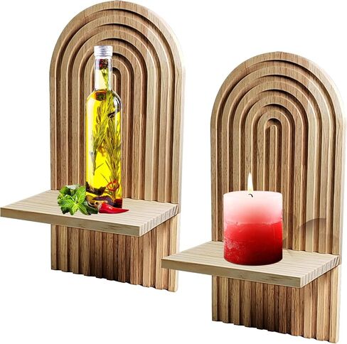 قطعتان من أرفف قوس قزح بوهو العائمة، أرفف بوهو خشبية مثبتة على الحائط، رف حائط معلق على شكل قوس بوهو لمزهريات الشموع، ديكور حائط بوهو لحضانة حمام غرفة المعيشة in Kuwait