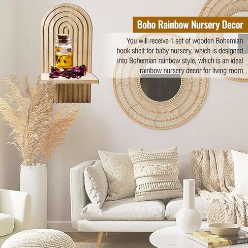 قطعتان من أرفف قوس قزح بوهو العائمة، أرفف بوهو خشبية مثبتة على الحائط، رف حائط معلق على شكل قوس بوهو لمزهريات الشموع، ديكور حائط بوهو لحضانة حمام غرفة المعيشة in Kuwait