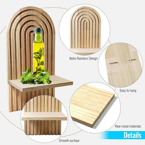 قطعتان من أرفف قوس قزح بوهو العائمة، أرفف بوهو خشبية مثبتة على الحائط، رف حائط معلق على شكل قوس بوهو لمزهريات الشموع، ديكور حائط بوهو لحضانة حمام غرفة المعيشة in Kuwait