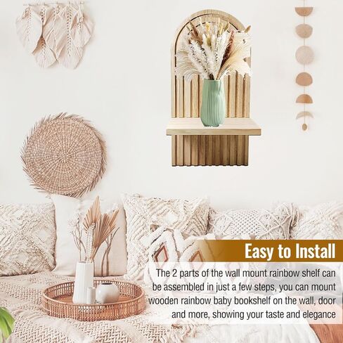 قطعتان من أرفف قوس قزح بوهو العائمة، أرفف بوهو خشبية مثبتة على الحائط، رف حائط معلق على شكل قوس بوهو لمزهريات الشموع، ديكور حائط بوهو لحضانة حمام غرفة المعيشة in Kuwait