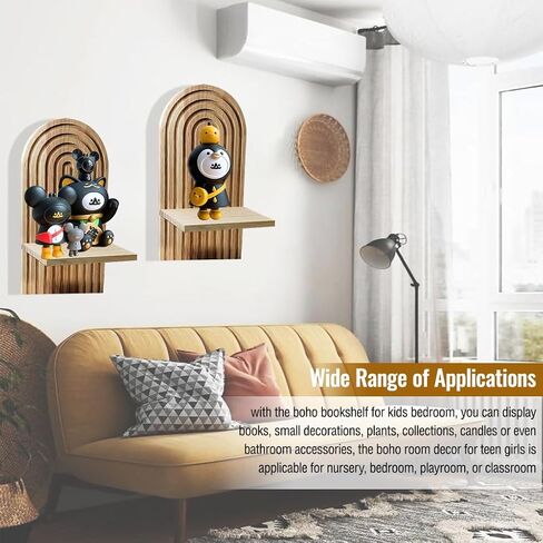 قطعتان من أرفف قوس قزح بوهو العائمة، أرفف بوهو خشبية مثبتة على الحائط، رف حائط معلق على شكل قوس بوهو لمزهريات الشموع، ديكور حائط بوهو لحضانة حمام غرفة المعيشة in Kuwait