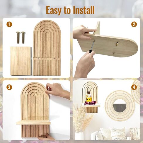 قطعتان من أرفف قوس قزح بوهو العائمة، أرفف بوهو خشبية مثبتة على الحائط، رف حائط معلق على شكل قوس بوهو لمزهريات الشموع، ديكور حائط بوهو لحضانة حمام غرفة المعيشة in Kuwait