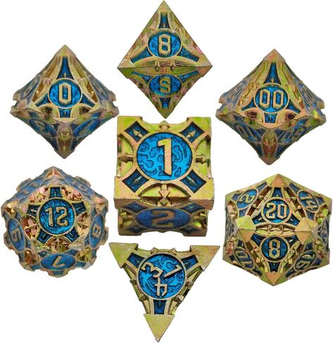 DND Dice Set Metal RPG Dice Set D&D Polyhedral Metal Dice Tabletop Game MTG D20 Dice Accessories Black Leather Storage Pouc - Silver Green in Saudi Arabia