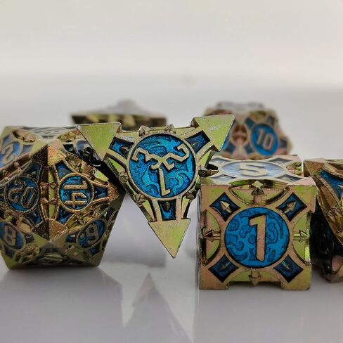 DND Dice Set Metal RPG Dice Set D&D Polyhedral Metal Dice Tabletop Game MTG D20 Dice Accessories Black Leather Storage Pouc - Silver Green in Saudi Arabia