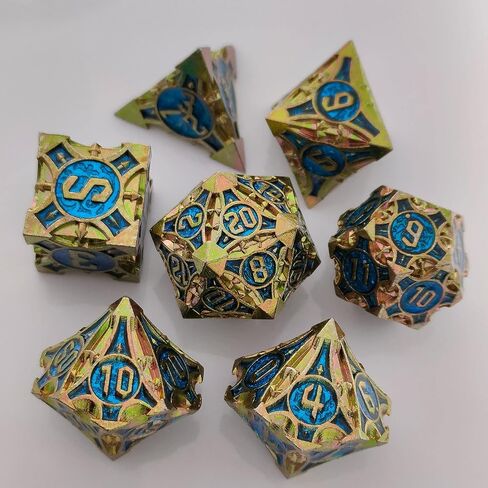 DND Dice Set Metal RPG Dice Set D&D Polyhedral Metal Dice Tabletop Game MTG D20 Dice Accessories Black Leather Storage Pouc - Silver Green in Saudi Arabia