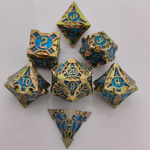 DND Dice Set Metal RPG Dice Set D&D Polyhedral Metal Dice Tabletop Game MTG D20 Dice Accessories Black Leather Storage Pouc - Silver Green in Saudi Arabia