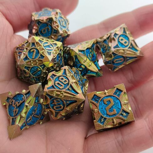 DND Dice Set Metal RPG Dice Set D&D Polyhedral Metal Dice Tabletop Game MTG D20 Dice Accessories Black Leather Storage Pouc - Silver Green in Saudi Arabia