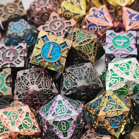 DND Dice Set Metal RPG Dice Set D&D Polyhedral Metal Dice Tabletop Game MTG D20 Dice Accessories Black Leather Storage Pouc - Silver Green in Saudi Arabia