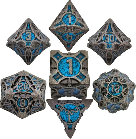 DND Dice Set Metal RPG Dice Set D&D Polyhedral Metal Dice Tabletop Game MTG D20 Dice Accessories Black Leather Storage Pouc - Silver Green in Saudi Arabia