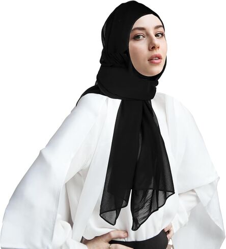 وشاح حجاب للنساء، وشاح رأس شيفون، وشاح رفيع، شال كبير، وشاح إسلامي للنساء والفتيات، أسود in Saudi Arabia