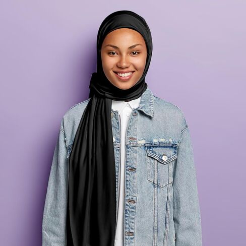 وشاح حجاب للنساء، وشاح رأس شيفون، وشاح رفيع، شال كبير، وشاح إسلامي للنساء والفتيات، أسود in Saudi Arabia
