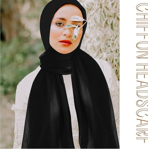 وشاح حجاب للنساء، وشاح رأس شيفون، وشاح رفيع، شال كبير، وشاح إسلامي للنساء والفتيات، أسود in Saudi Arabia